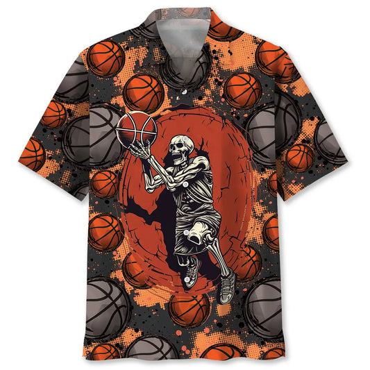 Basketball Skull Hawaiian Shirt For Coastal Travel, Casual Events, And Comfortable Summer Wear