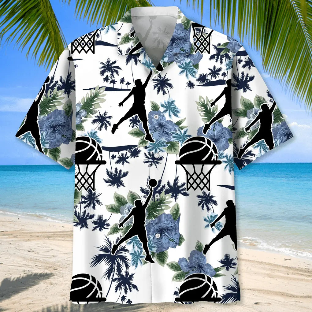 Basketball White Nature Hawaiian Shirt For Tropical Holidays, Outdoor Gatherings, And Everyday Comfort