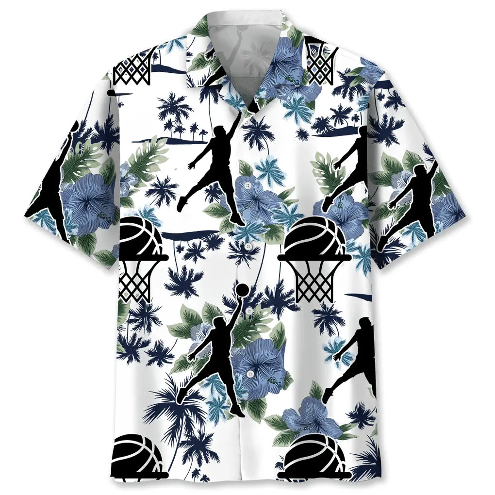 Basketball White Nature Hawaiian Shirt For Tropical Holidays, Outdoor Gatherings, And Everyday Comfort