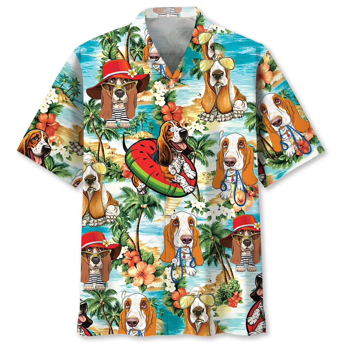 Basset Hound Beach Hawaiian Shirt For Animal Lovers, Beach Travel, And Casual Summer Style
