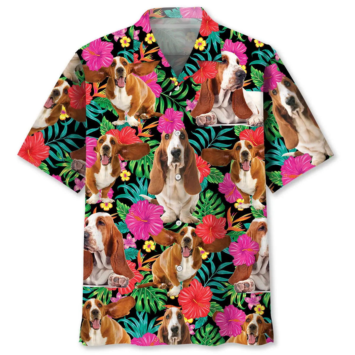 Floral Basset Hound Hawaiian Shirt For Nature Fans, Resort Trips, And Comfortable Warm Weather Wear