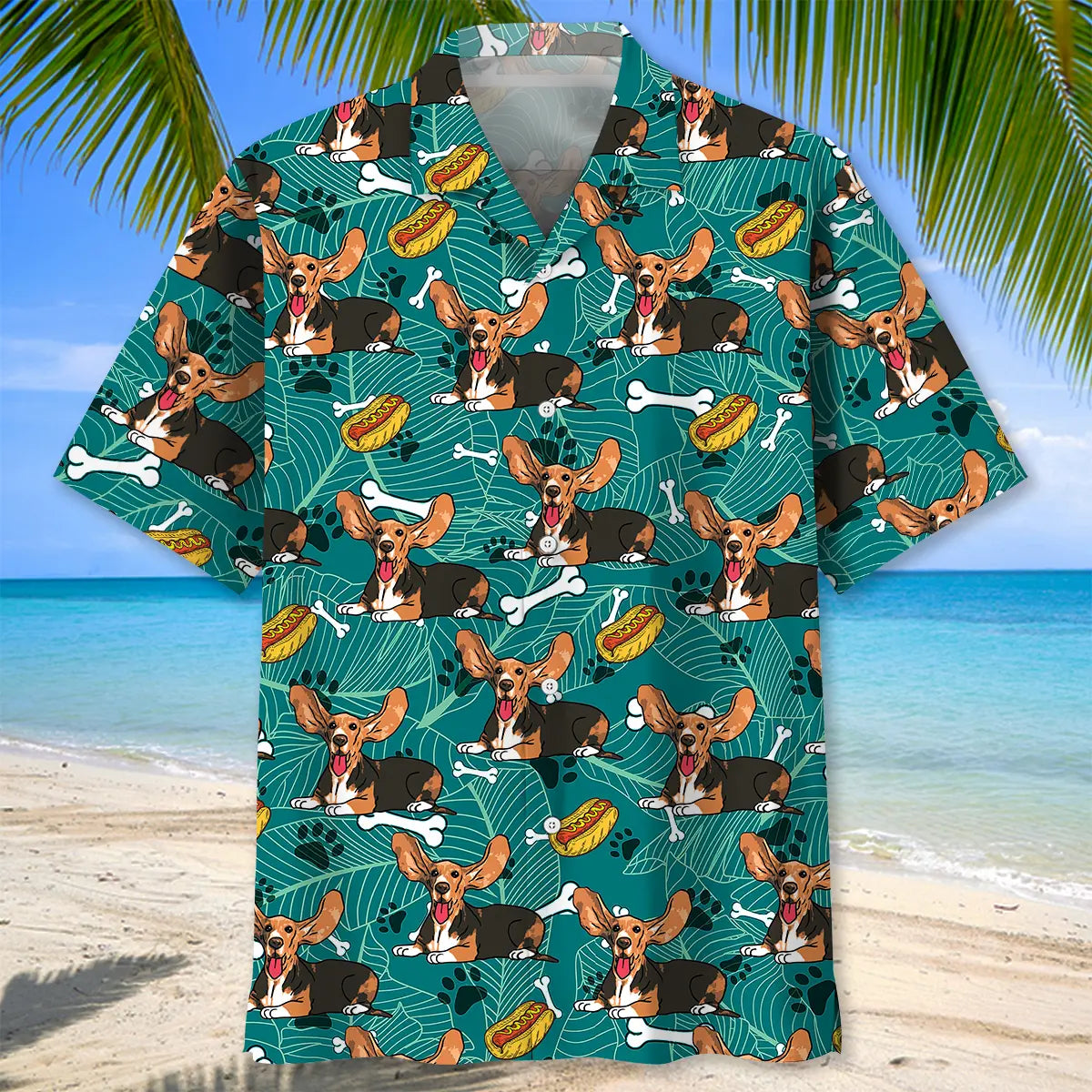 Basset Hound Hotdog Hawaiian Shirt For Resort Trips, Coastal Parties, And Warm Weather Style