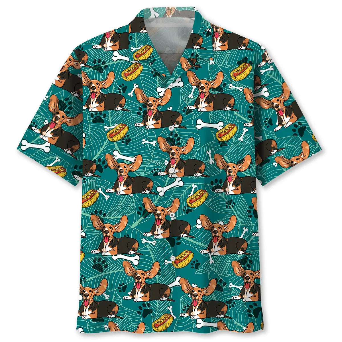 Basset Hound Hotdog Hawaiian Shirt For Resort Trips, Coastal Parties, And Warm Weather Style