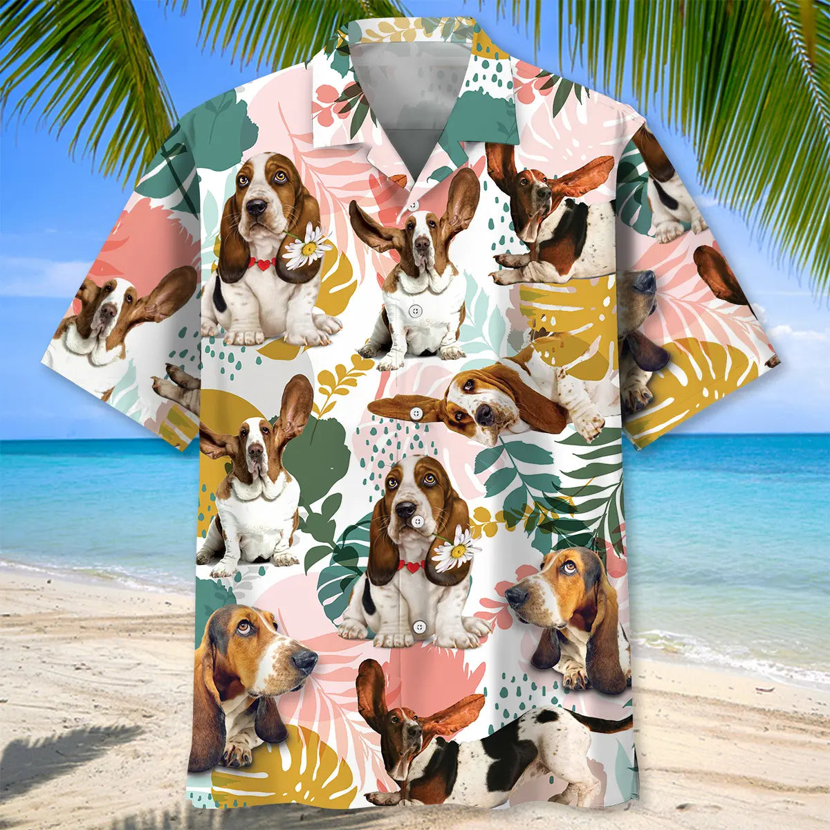 Tropical Basset Hound Hawaiian Shirt For Coastal Getaways, Outdoor Gatherings, And Thoughtful Gift Giving