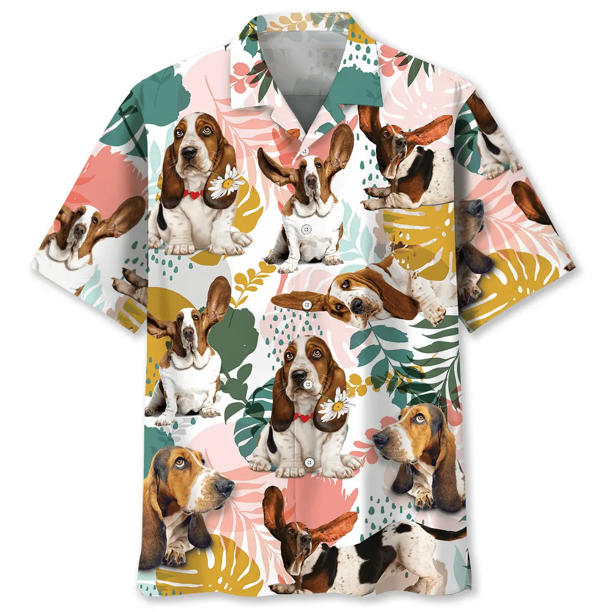 Tropical Basset Hound Hawaiian Shirt For Coastal Getaways, Outdoor Gatherings, And Thoughtful Gift Giving
