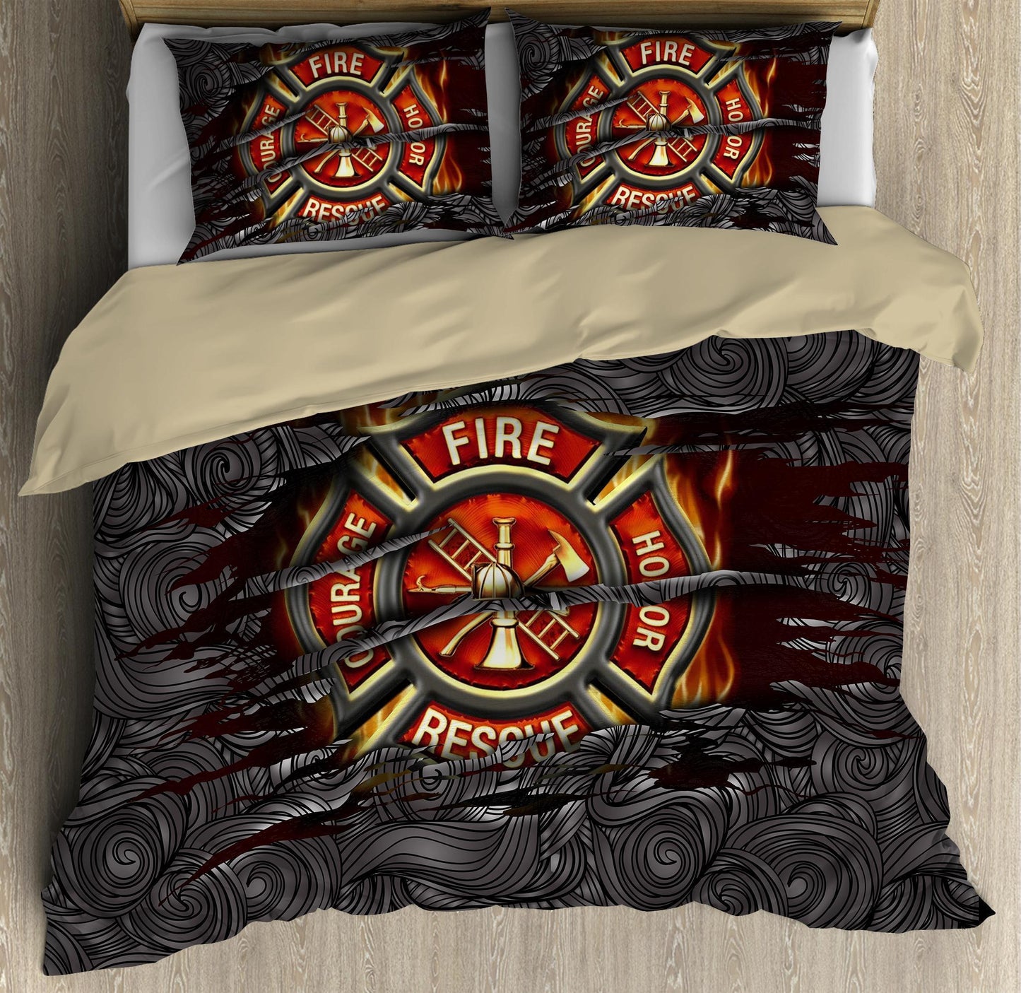 Firefighter Symbol Love Bedding Cover For Firefighter Bedroom Decor