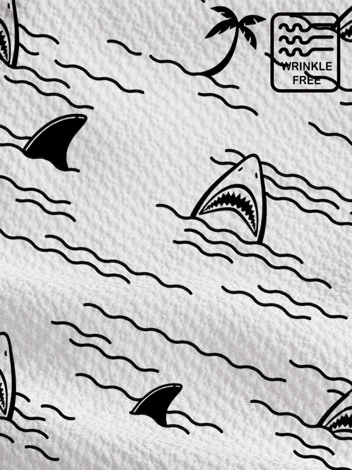 Beach Holiday White Shirts Cartoon Shark Coconut Tree Hawaiian Shirt For Summer Vacation, Beach Travel, And Casual Wear