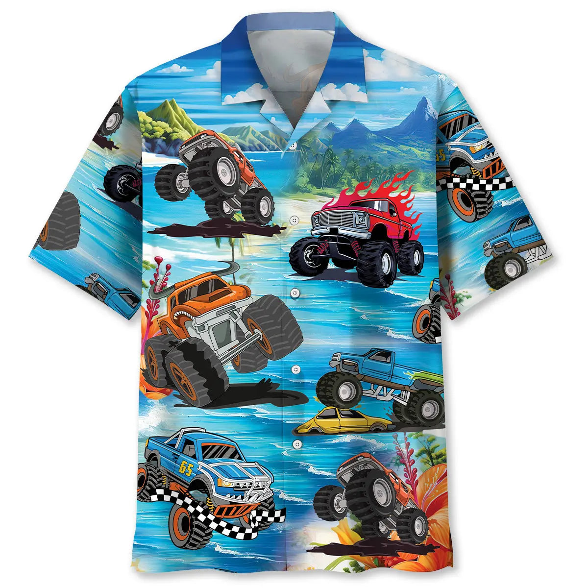 Beach Monster Truck Hawaiian Shirt For Coastal Festival And Summer Party Style