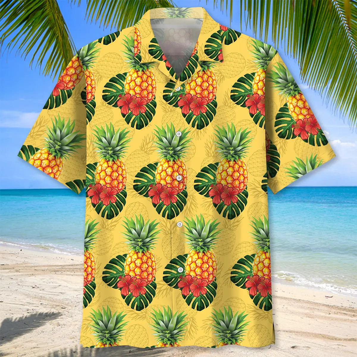 Beach Pineapple Hawaiian Shirt For Tropical Holidays, Resort Trips, And Relaxed Coastal Style