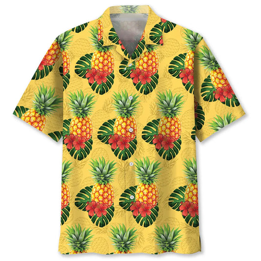 Beach Pineapple Hawaiian Shirt For Tropical Holidays, Resort Trips, And Relaxed Coastal Style