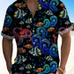 Tropical Island Beach Vacation Sea Octopus Fish Aloha Hawaiian Shirt For Summer Vacation, Beach Travel, And Casual Wear