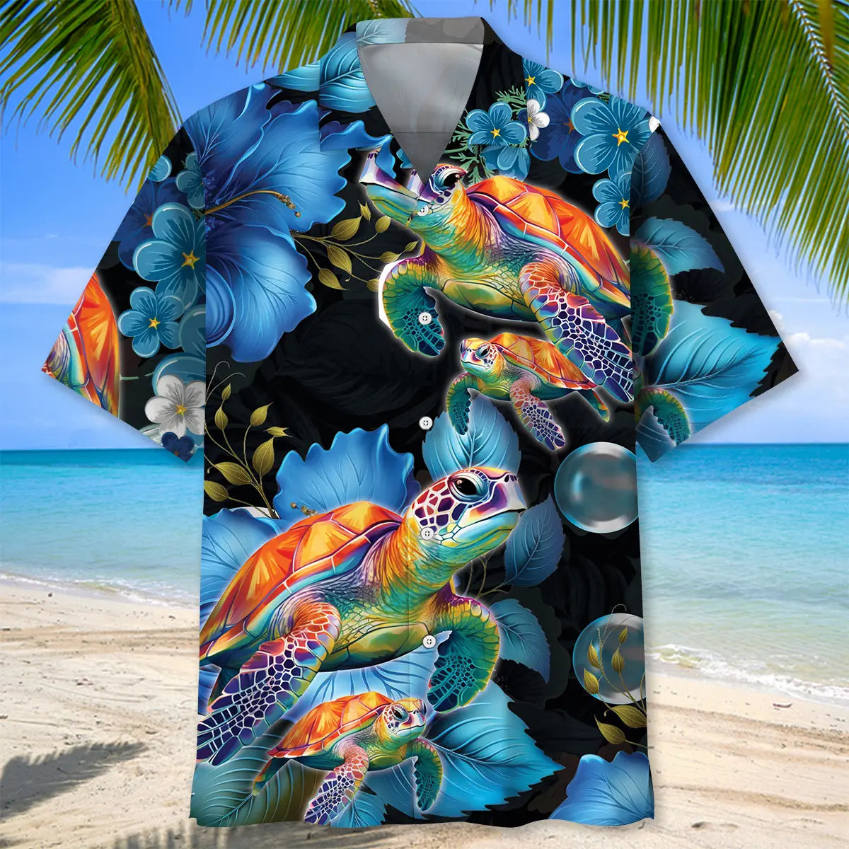 Beautiful Turtle Flower Hawaiian Shirt For Island Adventure, Weekend Escape, And Summer Event Style