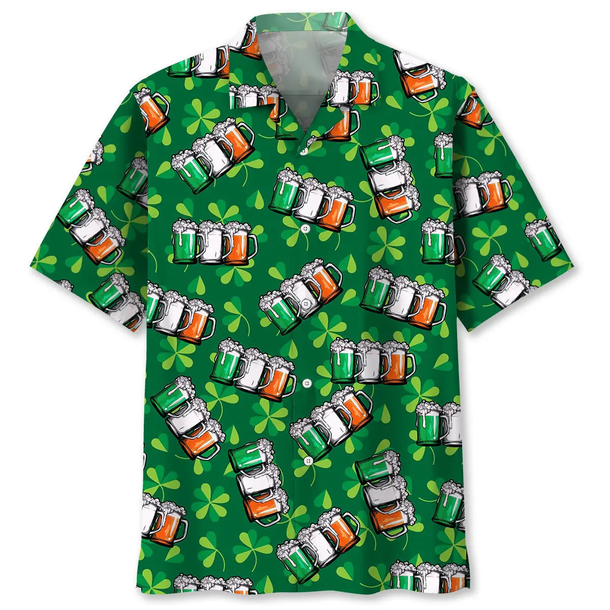 Beer Shamrock Irish Saint Patrick's Day Hawaiian Shirt For Holiday Parties, Tropical Vacations, And Festive Gift Giving
