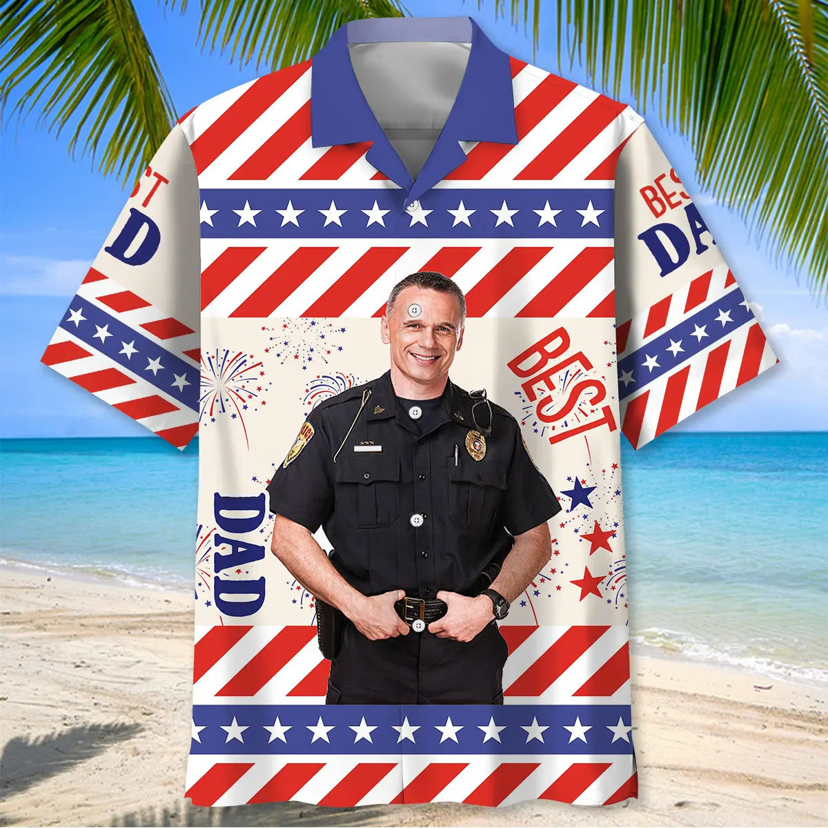 Dad Police Personalized Photo Hawaiian Shirt For Coastal Travel, Casual Events, And Comfortable Summer Wear