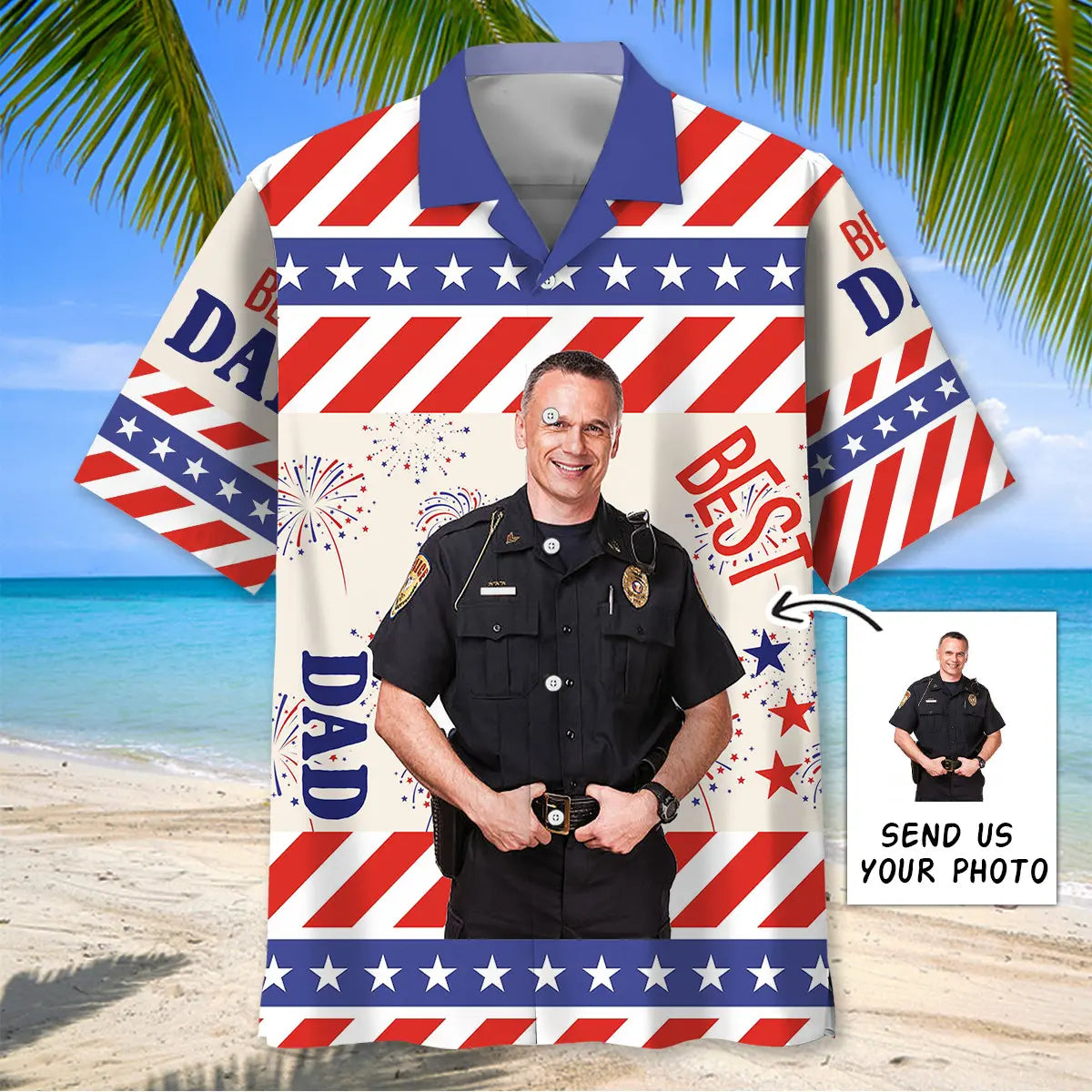 Dad Police Personalized Photo Hawaiian Shirt For Coastal Travel, Casual Events, And Comfortable Summer Wear