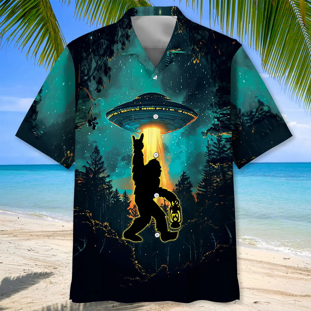 Bigfoot Alien Camping Hawaiian Shirt For Casual Gatherings, Beach Holidays, And Thoughtful Gift Giving