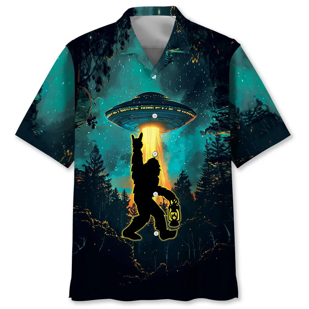 Bigfoot Alien Camping Hawaiian Shirt For Casual Gatherings, Beach Holidays, And Thoughtful Gift Giving