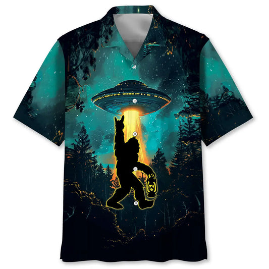 Bigfoot Alien Camping Hawaiian Shirt For Casual Gatherings, Beach Holidays, And Thoughtful Gift Giving
