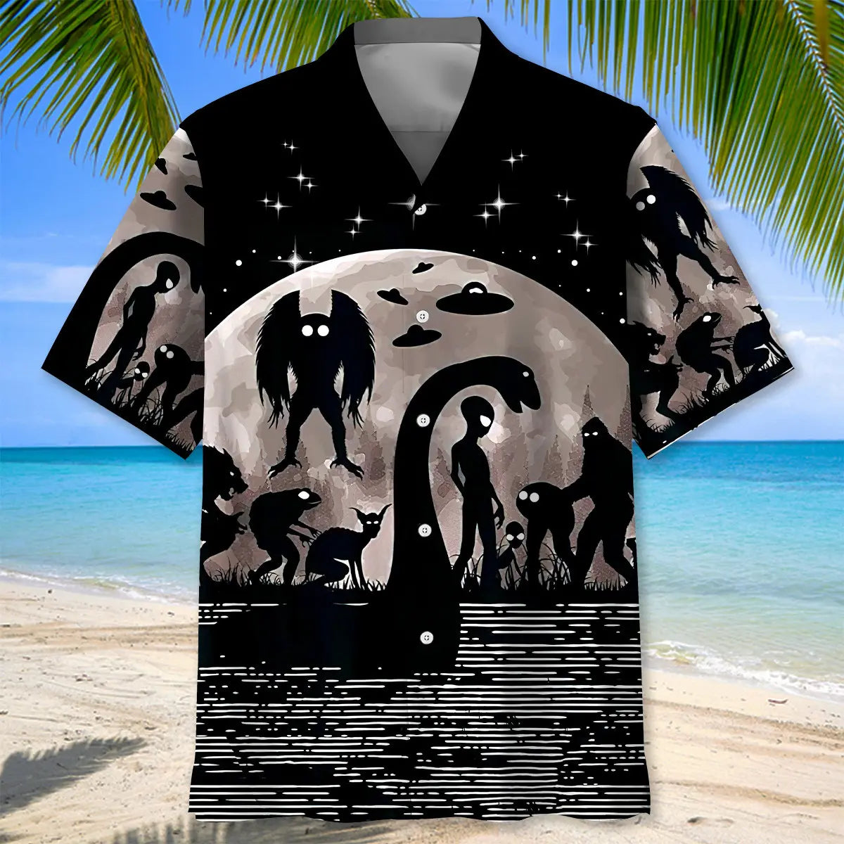 Bigfoot Alien Nessie Night Hawaiian Shirt For Island Getaway, Casual Weekend, And Easygoing Fashion