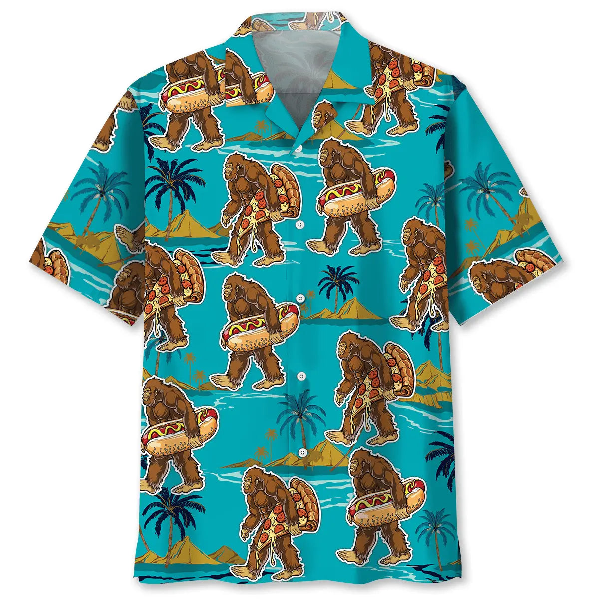 Bigfoot American Fast Food Hawaiian Shirt For Beachside Event, Seasonal Celebration, And Relaxed Summer Style