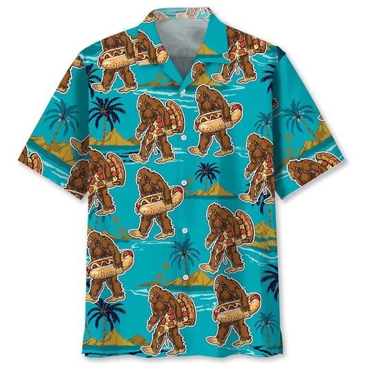 Bigfoot American Fast Food Hawaiian Shirt For Beachside Event, Seasonal Celebration, And Relaxed Summer Style