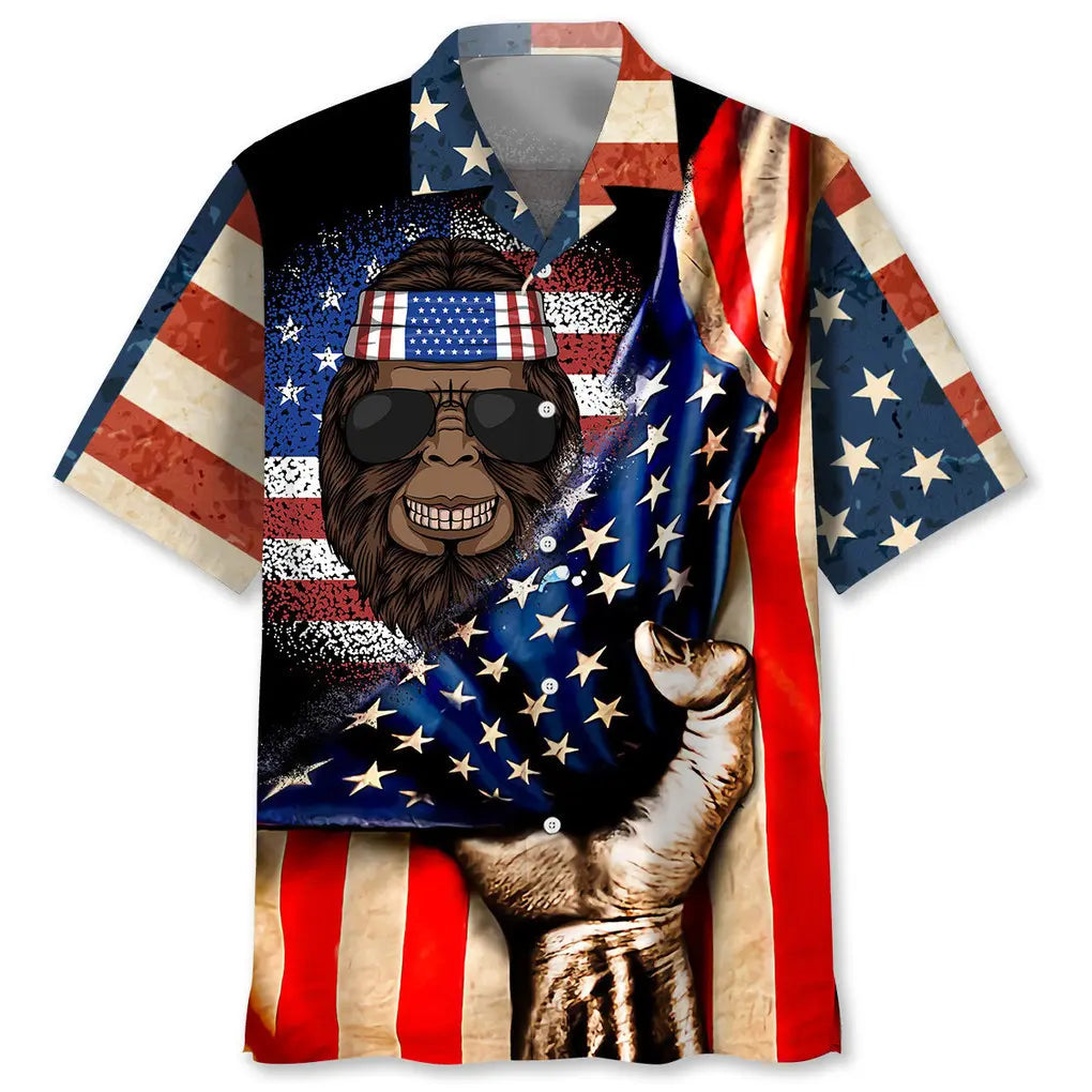 American Bigfoot Flag Hawaiian Shirt For Coastal Travel, Casual Events, And Comfortable Summer Wear
