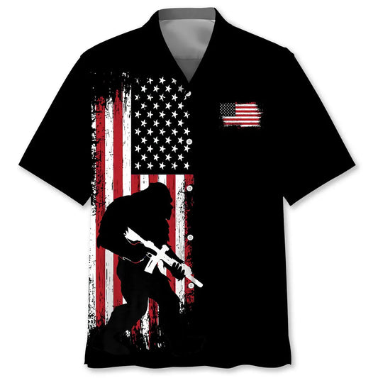 Patriotic American Bigfoot Flag Hawaiian Shirt For Summer Celebrations, Resort Days, And Relaxed Everyday Wear