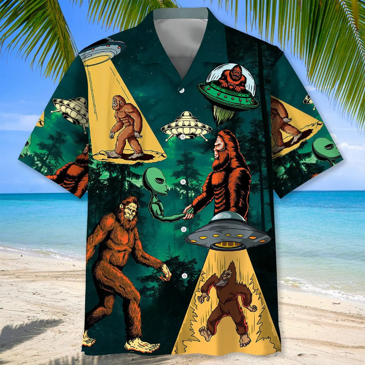 Bigfoot Alien Alliance Hawaiian Shirt For Island Vacations, Weekend Events, And Relaxed Everyday Outfits