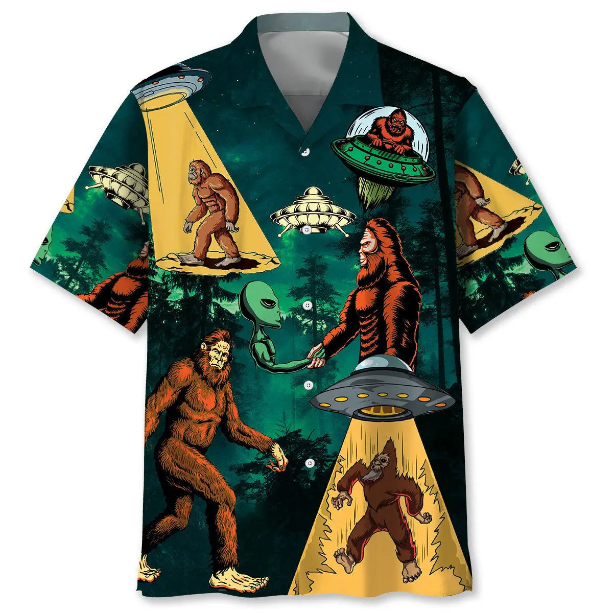 Bigfoot Alien Alliance Hawaiian Shirt For Island Vacations, Weekend Events, And Relaxed Everyday Outfits