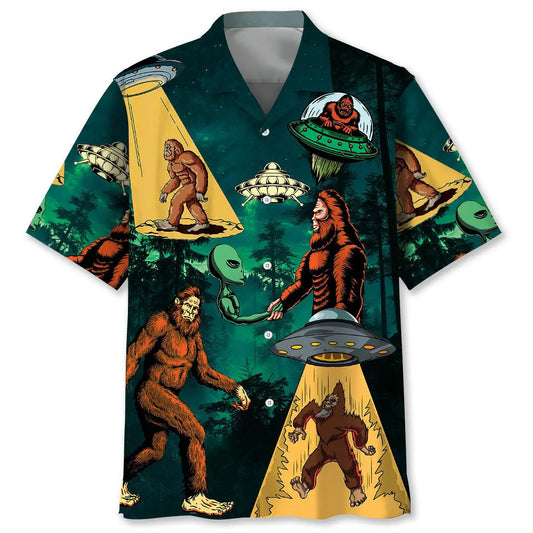 Bigfoot Alien Alliance Hawaiian Shirt For Island Vacations, Weekend Events, And Relaxed Everyday Outfits