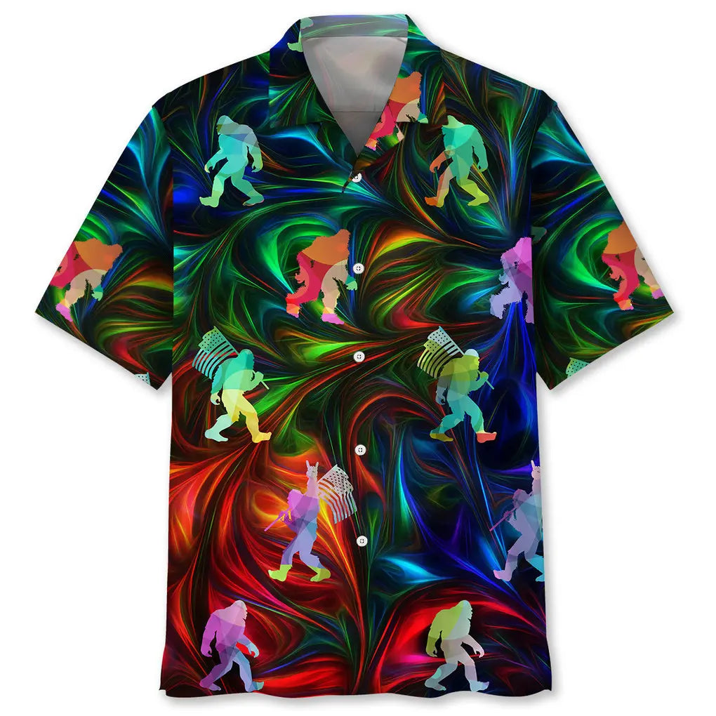 Colorful Bigfoot Hawaiian Shirt For Island Vacations, Weekend Events, And Relaxed Everyday Outfits