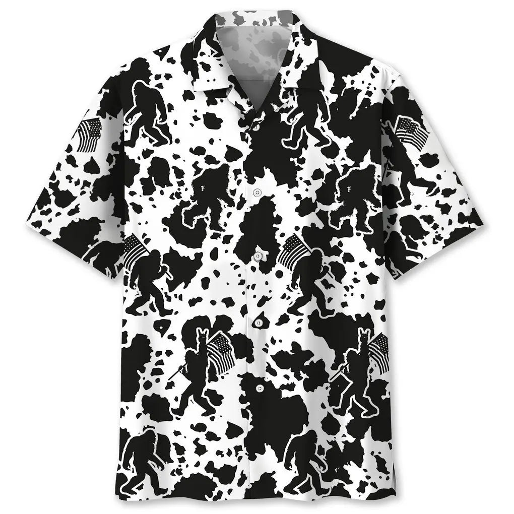 Bigfoot Creative Pattern Hawaiian Shirt For Island Vacations, Weekend Events, And Relaxed Everyday Outfits