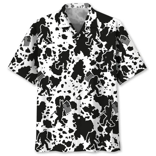 Bigfoot Creative Pattern Hawaiian Shirt For Island Vacations, Weekend Events, And Relaxed Everyday Outfits