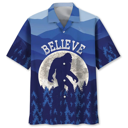 Bigfoot Creative Pattern Hawaiian Shirt For Summer Vacation, Beach Travel, And Casual Wear
