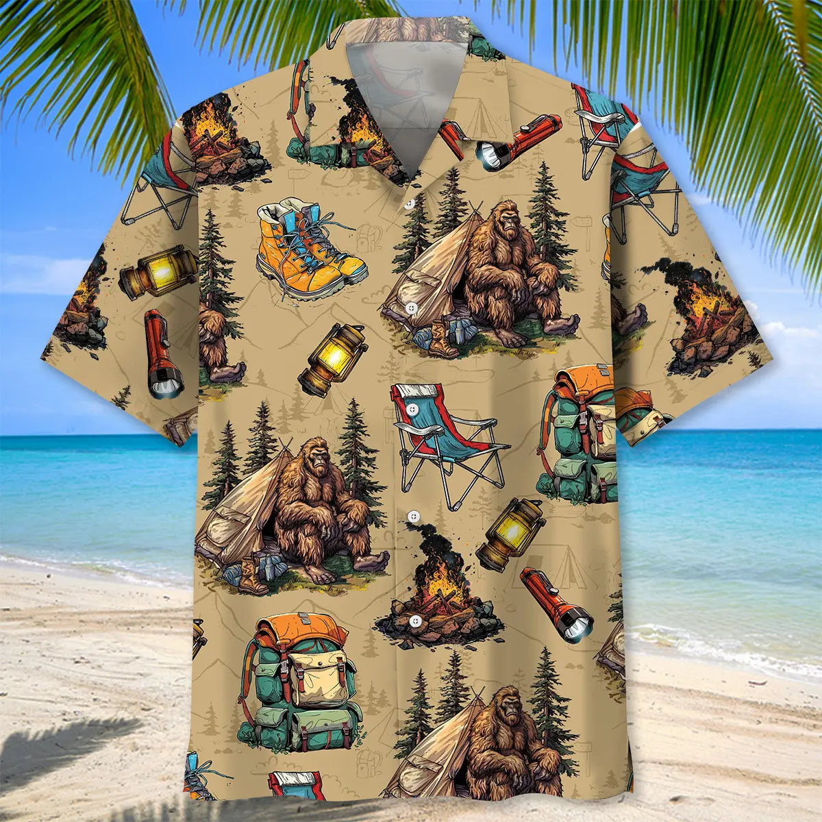 Bigfoot Camping Vintage Hawaiian Shirt For Relaxed Getaway And Weekend Wear