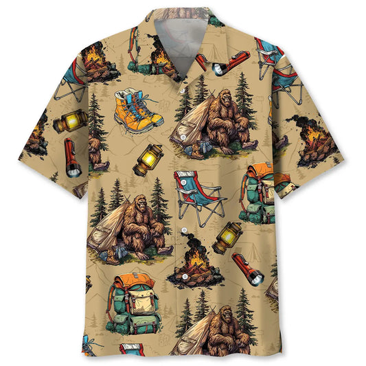 Bigfoot Camping Vintage Hawaiian Shirt For Casual Weekend, Resort Holiday, And Daily Summer Wear