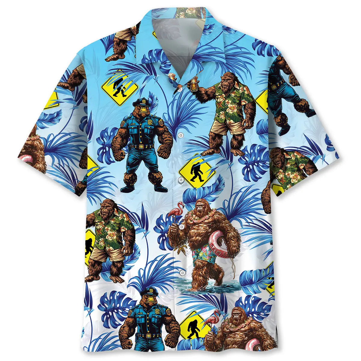 Bigfoot Crossing Hawaiian Shirt For Summer Vacation, Beach Travel, And Casual Wear