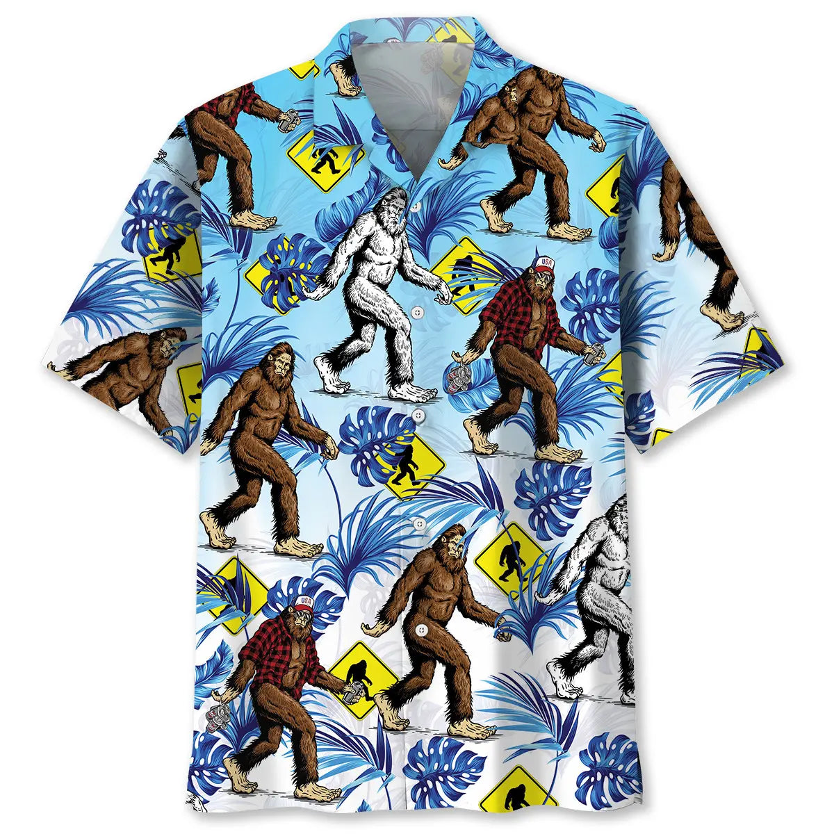 Bigfoot Crossing Road Hawaiian Shirt For Coastal Travel, Casual Events, And Comfortable Summer Wear
