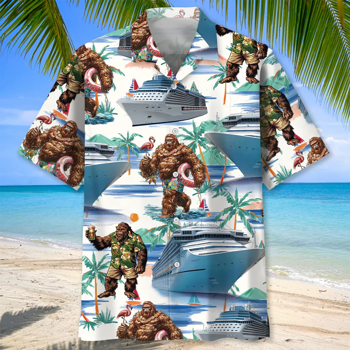 Bigfoot Cruise Hawaiian Shirt For Tropical Retreat, Island Adventure, And Resort Wear
