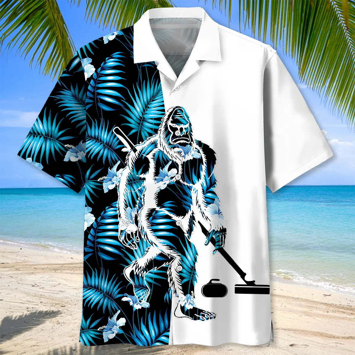 Tropical Bigfoot Curling Hawaiian Shirt For Resort Trips, Coastal Parties, And Warm Weather Style