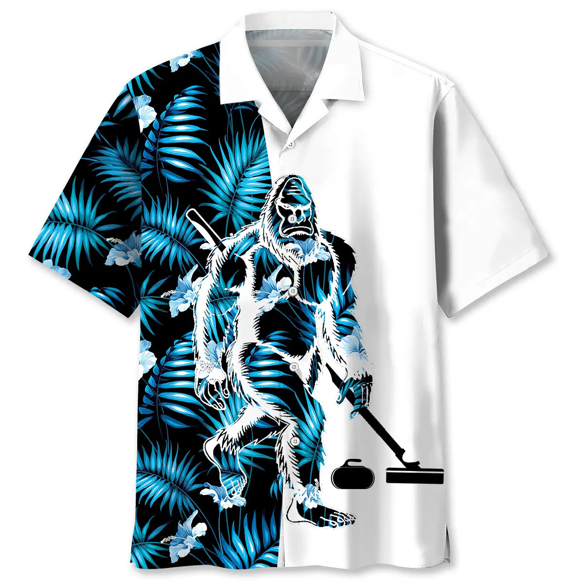 Tropical Bigfoot Curling Hawaiian Shirt For Resort Trips, Coastal Parties, And Warm Weather Style