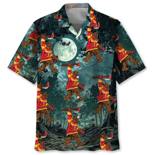 Bigfoot Firefighter Keep The Night Safe Hawaiian Shirt For Beach Travel And Relaxed Summer Style