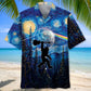 Bigfoot Guitar Starry Sky Hawaiian Shirt For Coastal Travel, Casual Events, And Comfortable Summer Wear