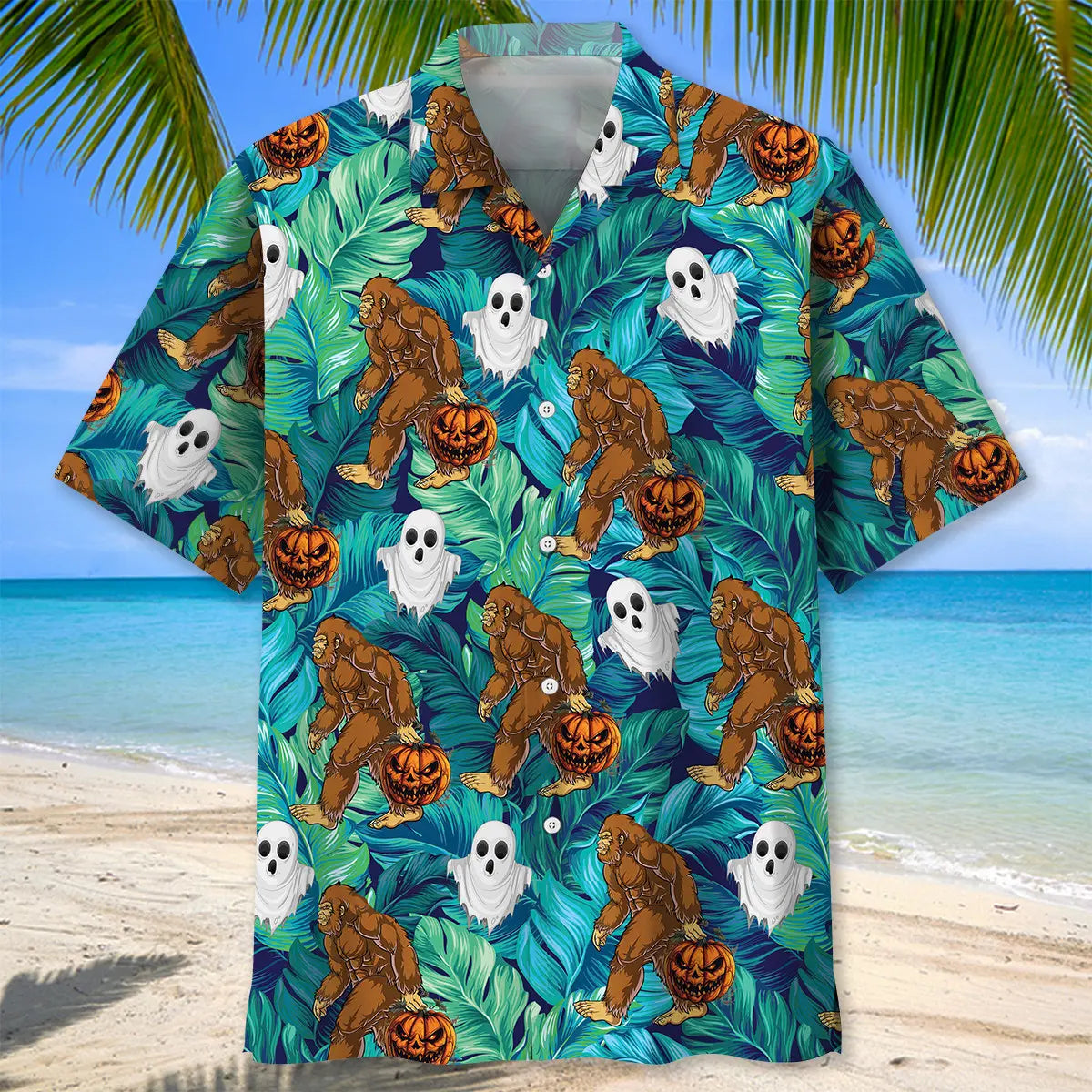 Halloween Bigfoot Hawaiian Shirt For Beach Days, Summer Outings, And Thoughtful Gift Giving