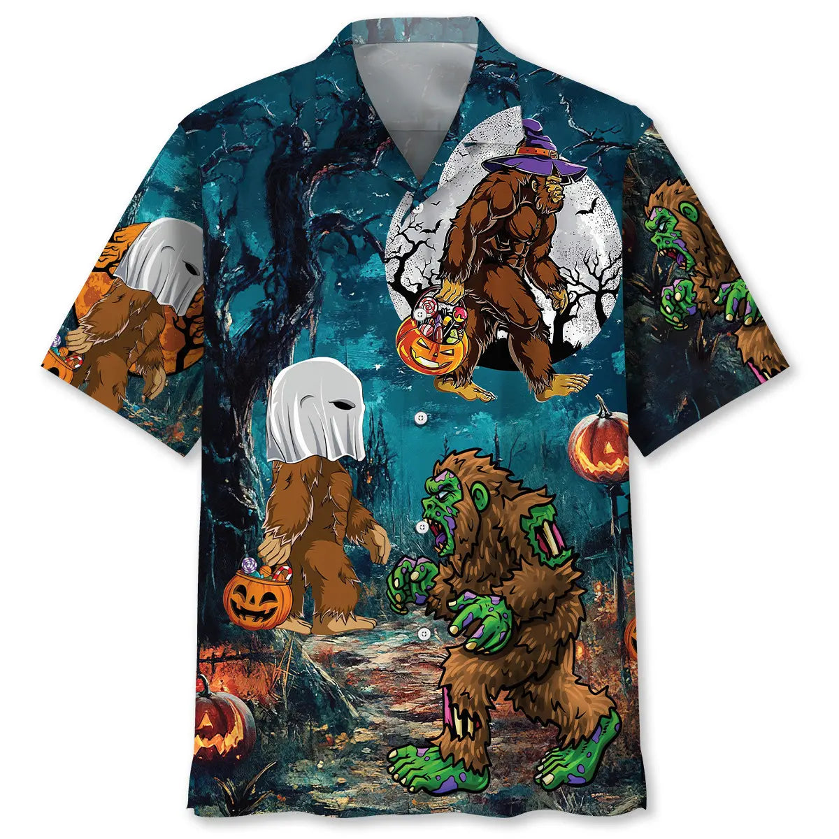 Halloween Bigfoot Hawaiian Shirt For Costume Parties, Summer Travel, And Distinctive Casual Wear