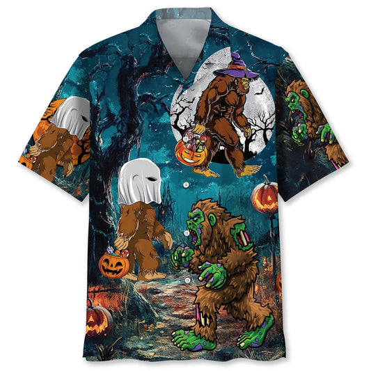 Halloween Bigfoot Hawaiian Shirt For Costume Parties, Summer Travel, And Distinctive Casual Wear