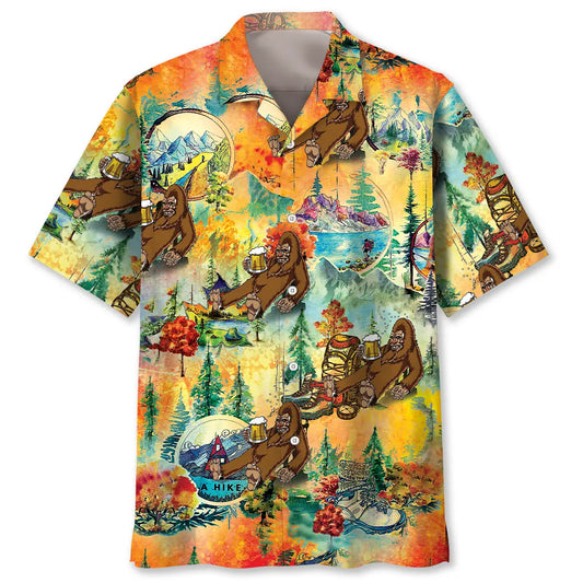 Bigfoot Hiking Funny Hawaiian Shirt For Weekend Escape, Beachside Event, And Travel Ready Style