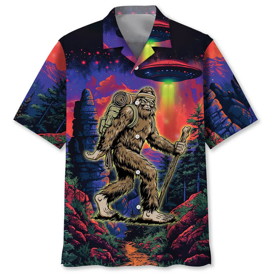 Bigfoot Hiking Night Hawaiian Shirt For Casual Weekend And Outdoor Comfort