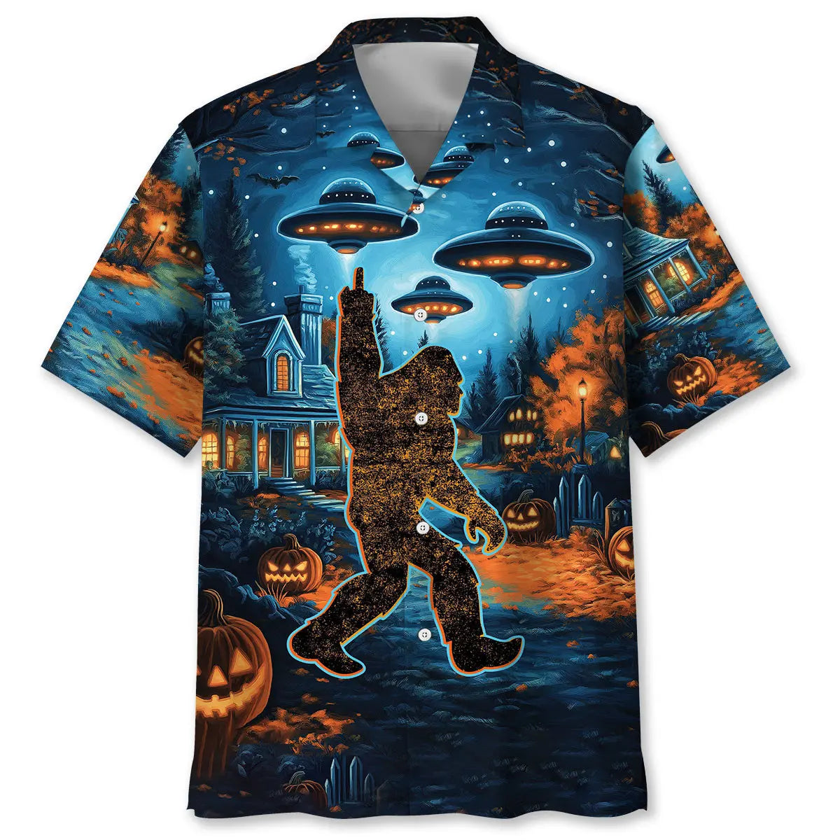 Spooky Bigfoot Hawaiian Shirt For Summer Vacation, Beach Travel, And Casual Wear