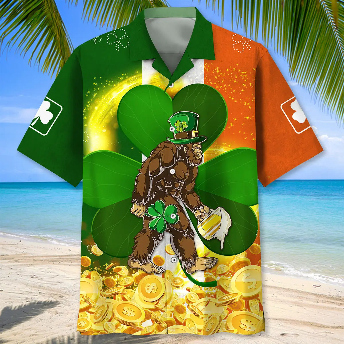 Bigfoot Irish Saint Patrick's Day Hawaiian Shirt For Island Vacations, Resort Wear, And Relaxed Seasonal Style